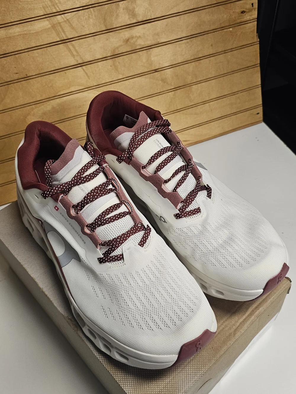 On Running Men's Cloudmonster 3 White / Maroon Running Shoes New